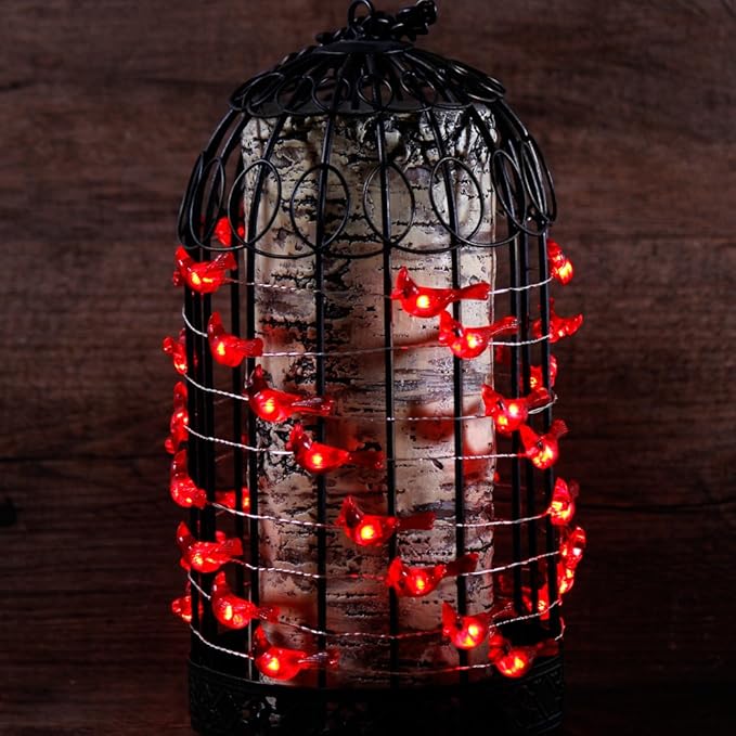 Impress Life Christmas Tree Cardinal String Lights, Red Snow Bird Decorative Ornaments 10 ft 40 LEDs Battery Operated with Remote Timer for Wedding Birthday Parties Bedroom Home Holiday Decoration