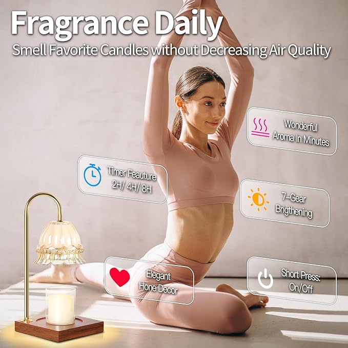 Candle Warmer Lamp, Candle Lamp Wax Warmer, Timer & Dimmer 7-Levels, Compatible All Jar Candles, Top Melting, Glass Candle Heater Lamp for Scented Wax, Elegant Home Decoration, Milk Glass Flower