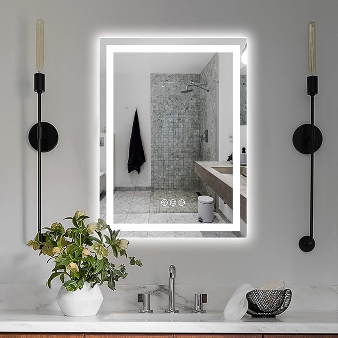 16x24 Inch Led Mirror for Bathroom with Front Light and Backlit, Dimmable Anti Fog Wall Bathroom Mirror with Led Lights, Water Proof, Decor Vanity Mirror