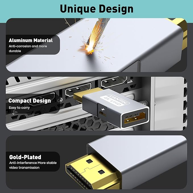 HDMI to DisplayPort Adapter (4K 60Hz,1080p 120Hz) Uni-Directional HDMI Male to DP Female Converter [2 Pack] for Monitor Compatible with GPU,Laptop,AMD,NVIDIA,PS5,Xbox More