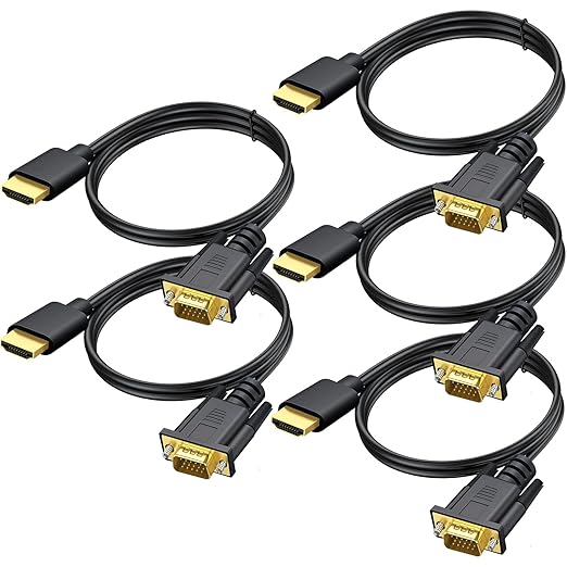 HDMI to VGA Cable 5-Pack, 3.3ft Computer HDMI to VGA Monitor Cable Adapter Male to MaleCord for Computer, Desktop, Laptop, PC, Monitor, Projector, HDTV, and More (NOT Bidirectional)
