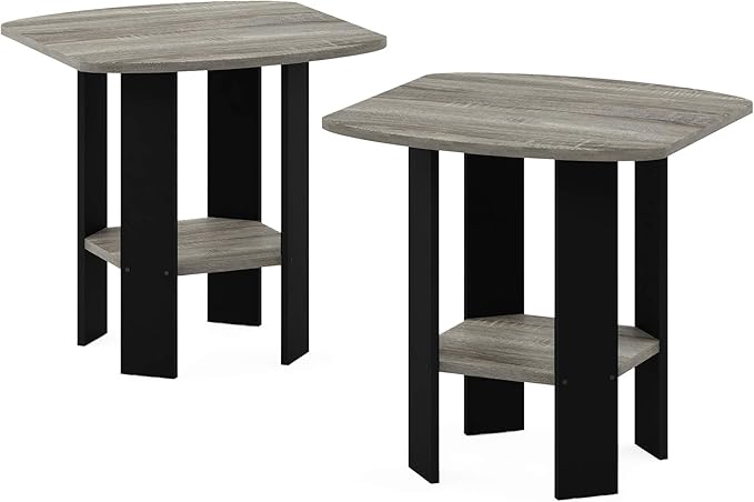 Furinno Simple Design End Table, 2-Pack, French Oak Grey/Black