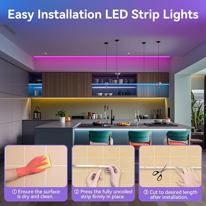 CHARKEE 50ft LED Lights USB-Powered, RGB Strip Lighting for Bedroom/TV Backlight/Gaming Lighting, Color Changing Bluetooth Led Lights with Smart App Control, Music Sync Sound Reaction