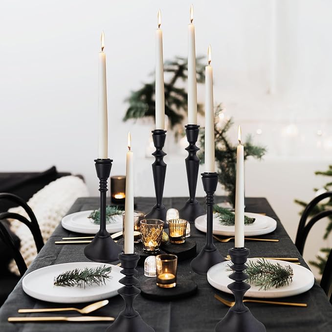 Candlestick Holders Black Candle Holder Set in 3 Designs-Taper Candle Holders Set of 3 for Candlesticks,Modern Wood Candle Stick Candle Holders for Decor