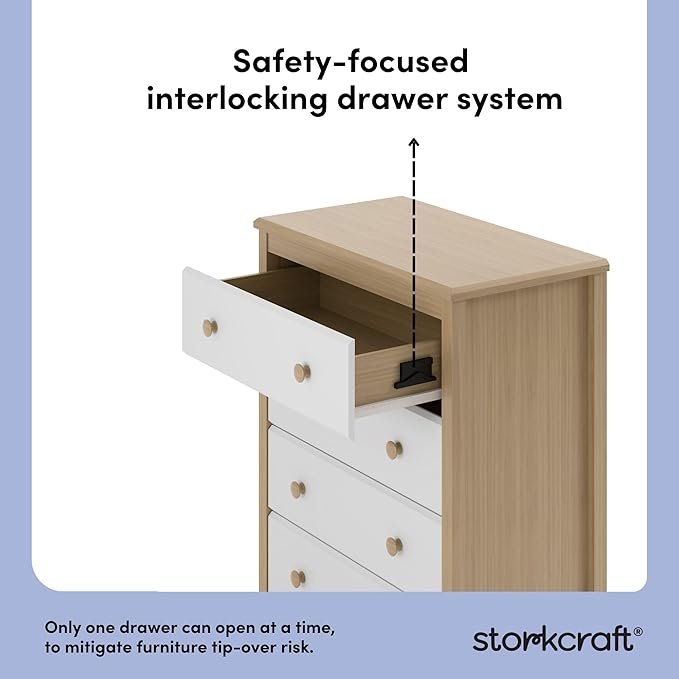 Storkcraft Alpine 4 Drawer Dresser (Driftwood and White) – GREENGUARD Gold Certified, Kids Storage Organizer, Modern 4 Drawer Chest for Bedroom, Must-Have Nursery Storage