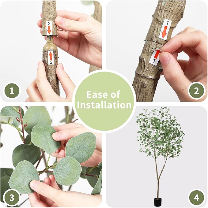 Faux Eucalyptus Tree 7ft(82in) Artificial Potted Tree for Indoor Decor Large Realistic Potted with Silk Leaves and Natural Wood Trunk for Home Living Room,Office Foyer,Porch Decor.