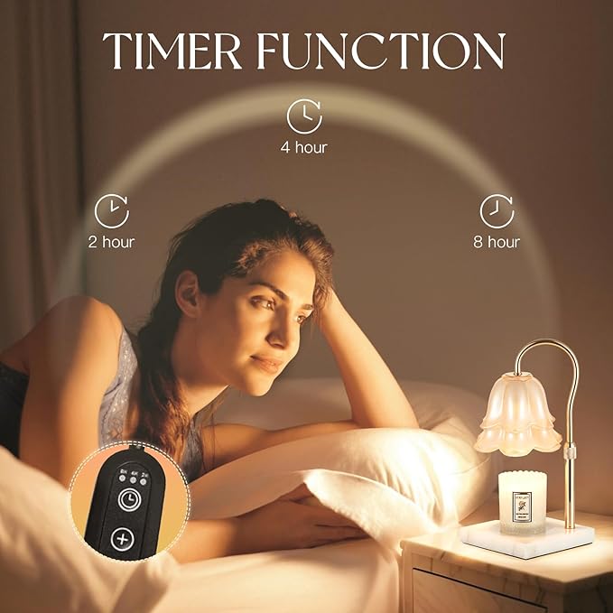 Candle Warmer Lamp with Timer: Flower Candle Warming Lamp with Marble Base Height Adjustable Wax Warmer Dimmable Modern Kitchen Bathroom Decor Mom Birthday Gift for Grandma