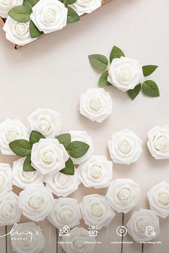 Ling's Moment Artificial Rose Flowers 25pcs Foam Roses w/Stem for DIY Wedding Bouquets Centerpieces Bridal Shower Party Home Decorations (Regular 3 inch /25pcs)
