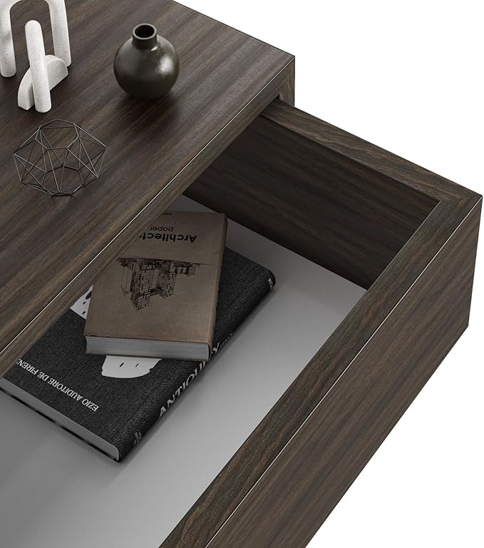 Mobili Fiver, Riccardo Wall Bedside Table, Dark Walnut, Made in Italy