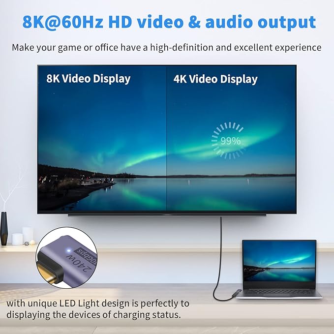 Poyiccot USB C Right Angle Adapter PD 240W for Thunderbolt 4/3, Right Angle 90 Degree USB C Male to Female Extender USB 4.0 L Shape Connector with 8K@60Hz Video for iPad, MacBook, 2-Pack