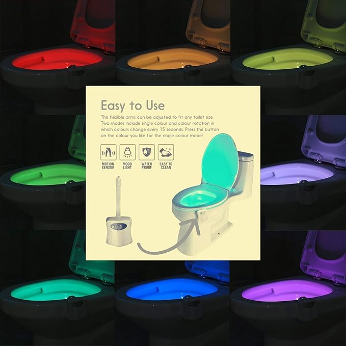 4 Pack Motion Sensor LED Night Lights, Two Modes with 8 Colors Changing Toilet Bowl Night Light for Bathroom Washroom, Perfect Detection, Fits Any Toilet Bowl