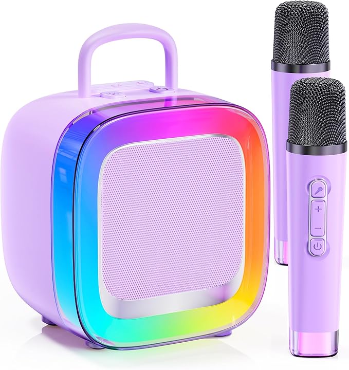 Kinglucky Karaoke Machine for Kids Girls Ages 3-12 with 2 Light-Up Microphones, Bigger Size Yet Portable Bluetooth Speaker with Voice Effects for Birthday, Family Fun & Party (Purple)