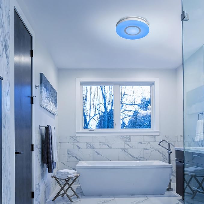 Homewerks 7141-80-RGB Bathroom Fan with Light LED Color Changing and Dimmable, SmartVent Humidity Sensing Ventilation Fan with Remote, 80 CFM 1.0 Sones