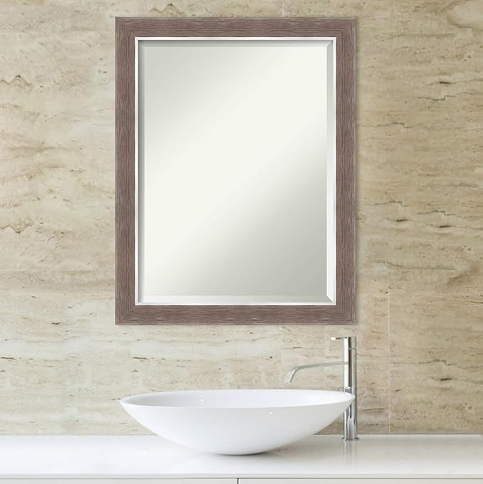 Amanti Art Brown Bathroom Mirror for Over Sink, 27x21 Noble Mocha Rectangle Vanity Mirror, Medium Casual Frame, Hangs Horizonally and Vertically, Bathroom Wall Decor, Beveled Edge