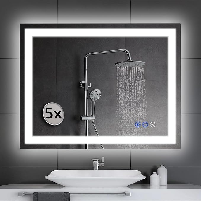 36 x 28 LED Bathroom Mirror with Lights Led Mirror Bathroom Lighted Large Wall-Mounted Vanity Mirror Smart Touch Button,Anti-Fog,Waterproof,Stepless Dimmable,Adjustable Color