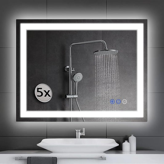 36 x 28 LED Bathroom Mirror with Lights Led Mirror Bathroom Lighted Large Wall-Mounted Vanity Mirror Smart Touch Button,Anti-Fog,Waterproof,Stepless Dimmable,Adjustable Color