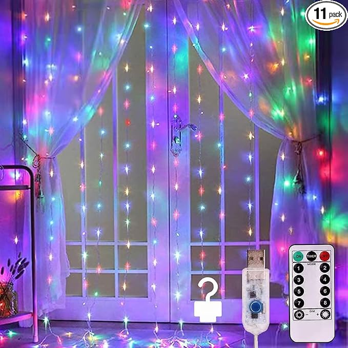 Curtain Lights, String Lights Bedroom, 300 LED 9.8x9.8Ft Twinkle String Light Decorations for Window Wedding Bedroom Wall Party Backdrop, Cute Home Indoor Outdoor Decor String Light Remote Control