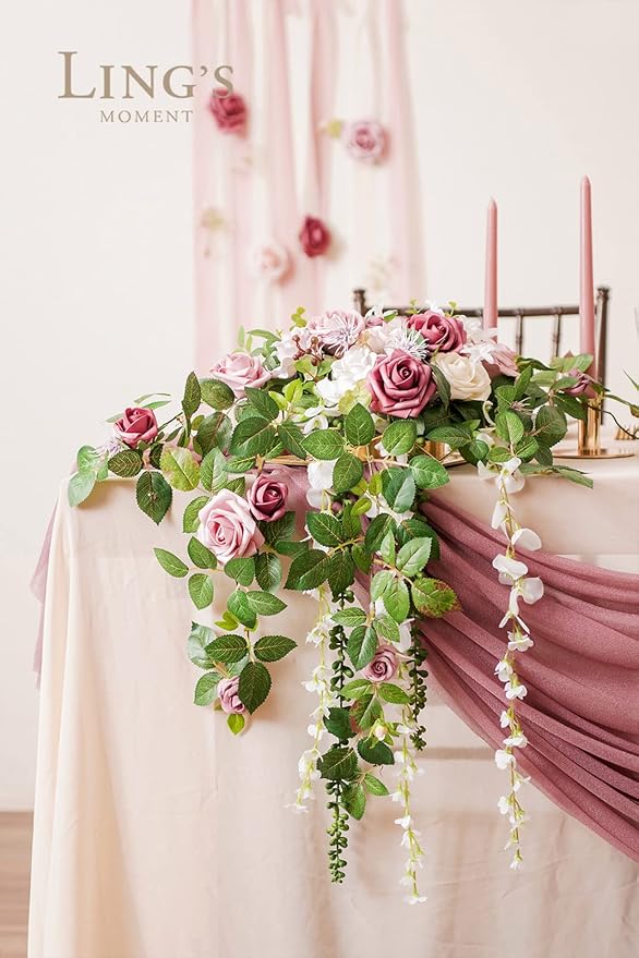 Ling's moment Artificial Flowers 50Pcs Torrid Blush Roses Decor w/Stems,3" Real Touch DIY Foam Floral for Wedding Bouquet/Centerpieces, Outdoors Party Backdrop, Room/Table, and Garden/Pot Decorations