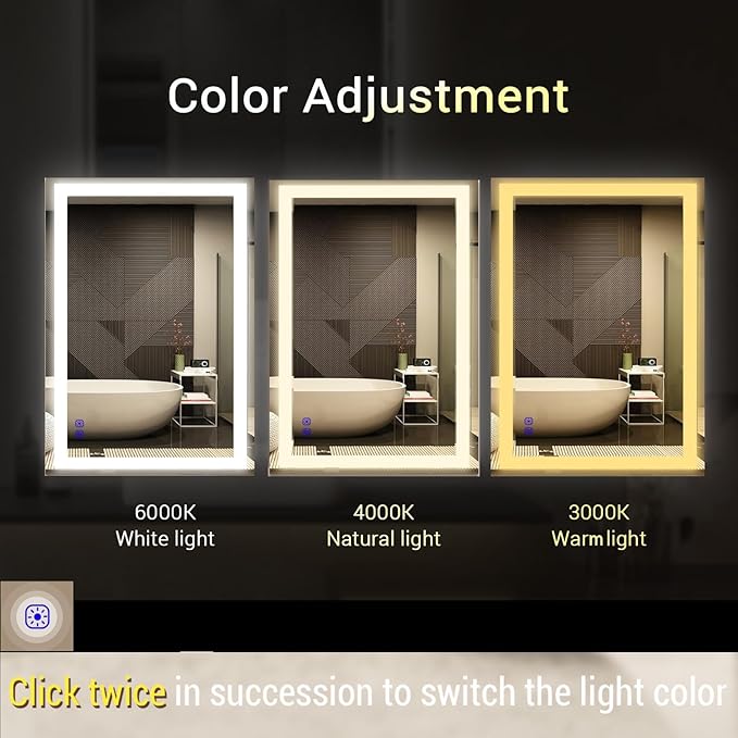 36"x28" LED Bathroom Mirror with Lights Large Wall-Mounted Vanity LED Mirror Smart Lighted Makeup Mirror Stepless Dimmable, Adjustable Brightness,Touch Screen Button,Anti-Fog,Memory Function