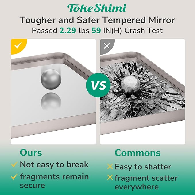 TokeShimi 42x36 Brushed Nickel Bathroom Mirror for Wall,Tempered Glass,Aluminum Framed Bathroom Vanity Mirror for Over Sink(Horizontal/Vertical)