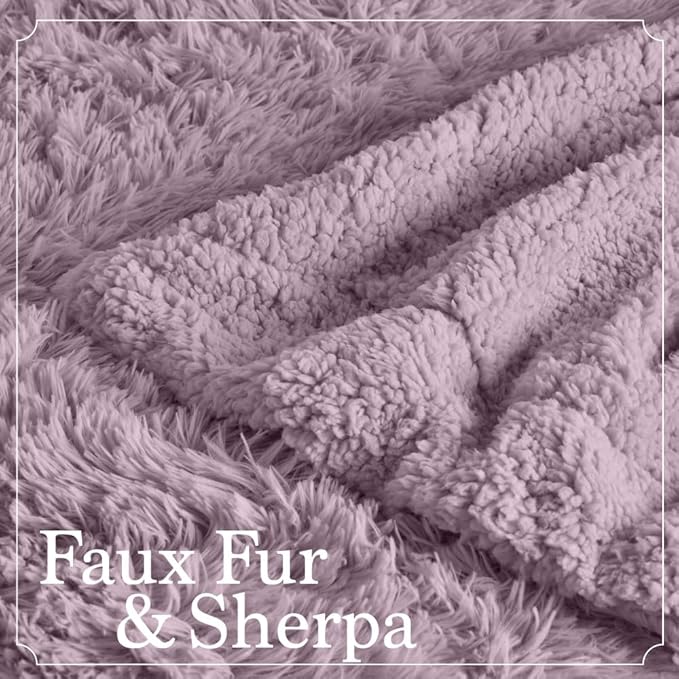 The Connecticut Home Co Throw Blanket Soft Fluffy Room Decor, Cozy Warm Throws for Bed, Couch, Gifts for Women, Bedroom Cute Aesthetic Blankets Shag and Sherpa, 65x50, Purple