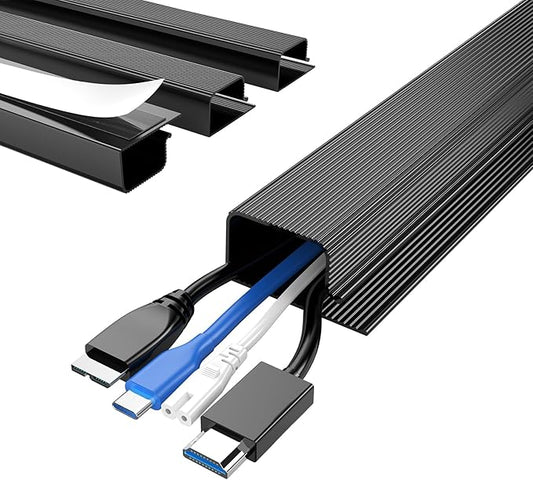 Delamu 4 Pack Cord Organizers for Desks, 62.8in Cable Organizer Cable Management Under Desk, Self Adhesive Wire Management Raceway, Desk Organizers and Accessories for Office&Home Organization, Black