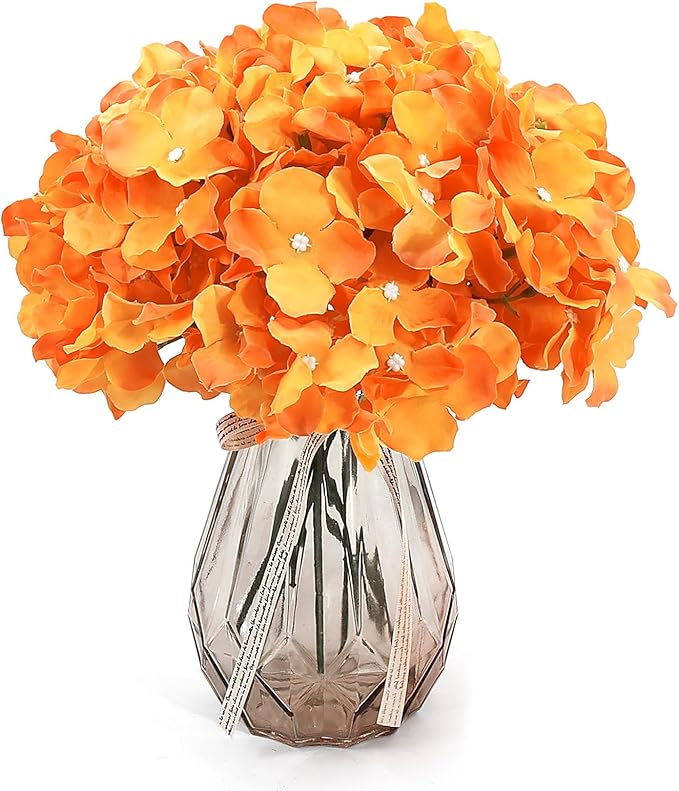 Auihiay 64 PCS Full Hydrangea Flowers, Silk Hydrangea Artificial Flowers Heads with Stems, Artificial Hydrangea Flowers for Wedding Centerpieces, Home, Garden, Baby Shower Decoration (Orange)