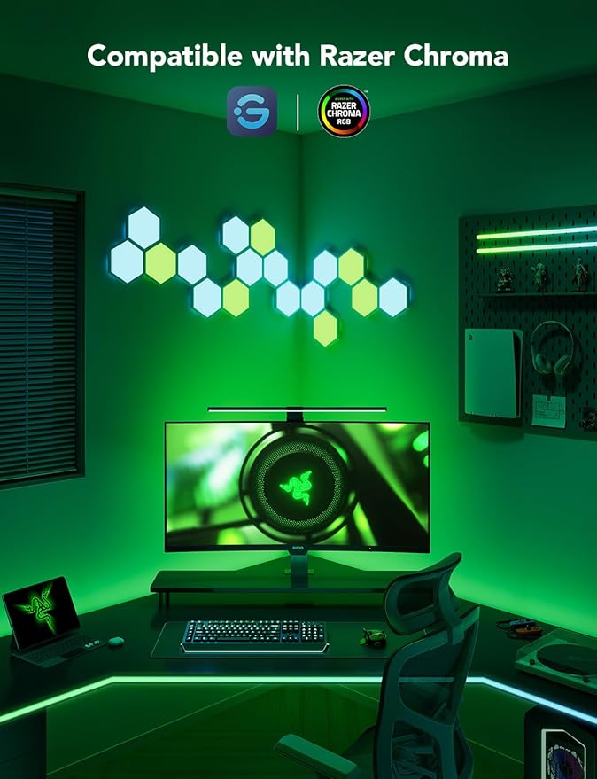 Govee Gaming Light for Monitor G1, RGBIC LED Backlight for 27-34 Inch PC, Smart LED Lights for Monitors with Color Matching, Adapts to Curved Monitors, Double Strip Light Beads with 123 Scene Modes