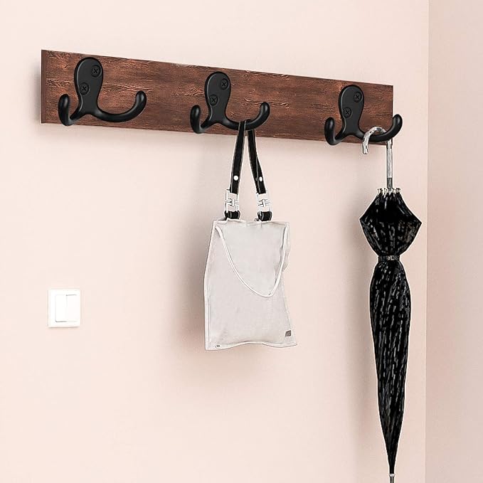 IBosins 8 Pack Heavy Duty Double Prong Coat Hooks Wall Mounted with 16 Screws Retro Double Hooks Utility Hooks for Coat, Scarf, Bag, Towel, Key, Cap, Cup, Hat