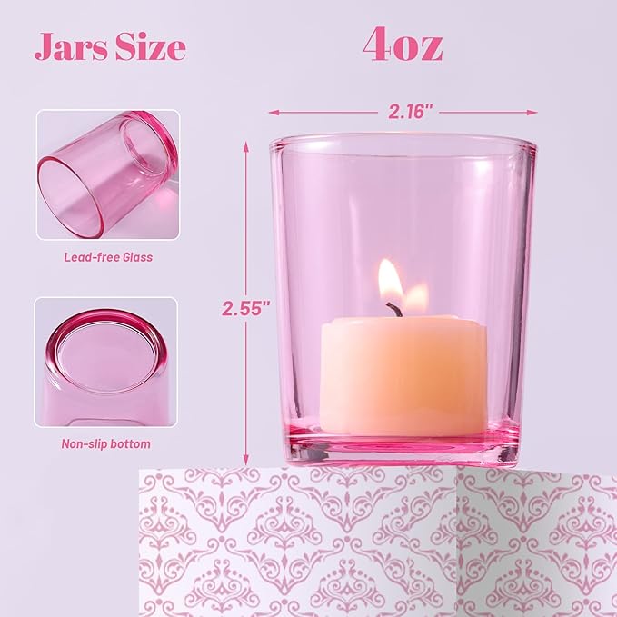 LETINE Pink Votive Candle Holders Set of 36 - Elegant Glass Tealight Candle Holder for Wedding Centerpiece Table Decorations - Ideal Pink Centerpieces for Centerpieces, Graduations, and Bridal Showers