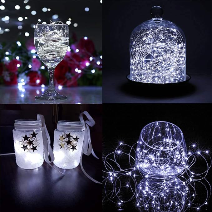 Fairy Lights CR2032 Battery Operated,6.6Ft/2Meter 20 LEDs Micro Silver Wire String Lights for Bedroom Christmas Party Wedding Decoration (Cool White, 6 Pack)