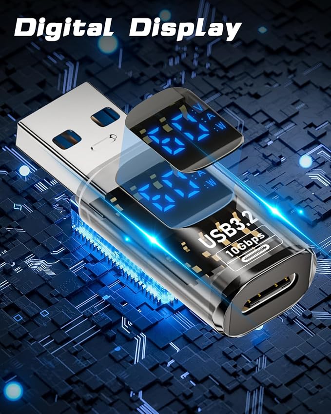 Poyiccot 10Gbps USB C Female to USB Male Adapter with Digital Display, USB 3.2 Converter Type A to Type C Charging Connector for iPhone, Galaxy, MacBook, 2pcs (Transparent)