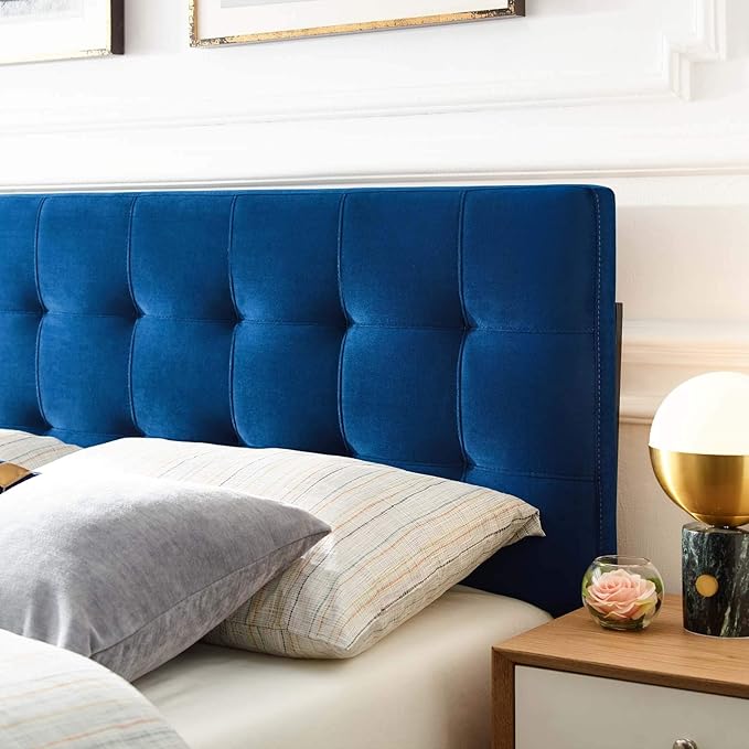 Modway Lily Queen Biscuit Tufted Performance Velvet Headboard, Navy