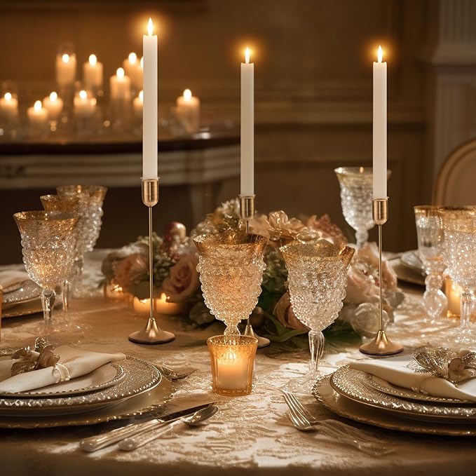 Candlestick Holders, Taper Candle Holders Set of 6, Vintage Gold Candle Sticks Holder Decor for Table Centerpiece, Fireplace Mantel, Weddings & Housewarming Décor with Gift Box