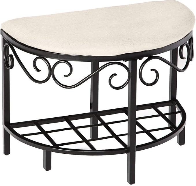 Mango Steam Half Moon Shoe Bench - Vanity Seat/Dressing Stool/Makeup Chair - White