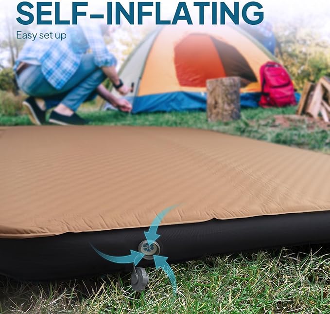 LOSTHORIZON Air & Foam Camping Mattress, Self-Inflating Sleeping Pad, 4.5" Thick, with Air Pump, Cot