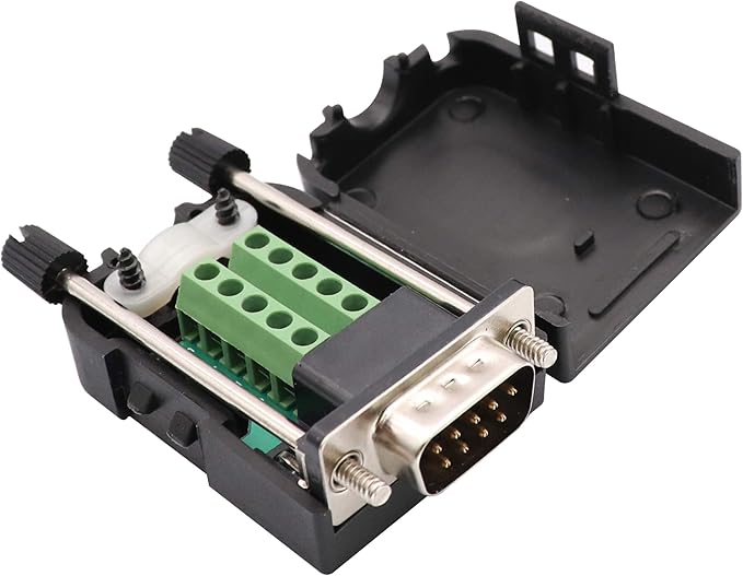 DB9 Screw Terminal Block Adapter D-SUB 9-pin RS232 Male to 9+1 Pin/Way Female Serial Terminal Breakout Board Connector Signal Module with case (2Pcak/Male)