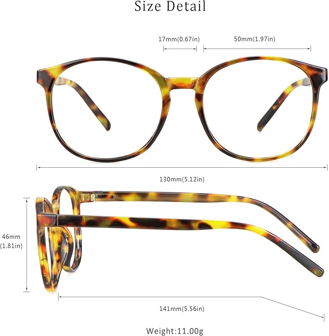 LifeArt Round Blue Light Blocking Glasses, Computer Glasses, Gaming Glasses, TV Glasses for Women Men (Brown Tortoise, 3.00 Magnification)