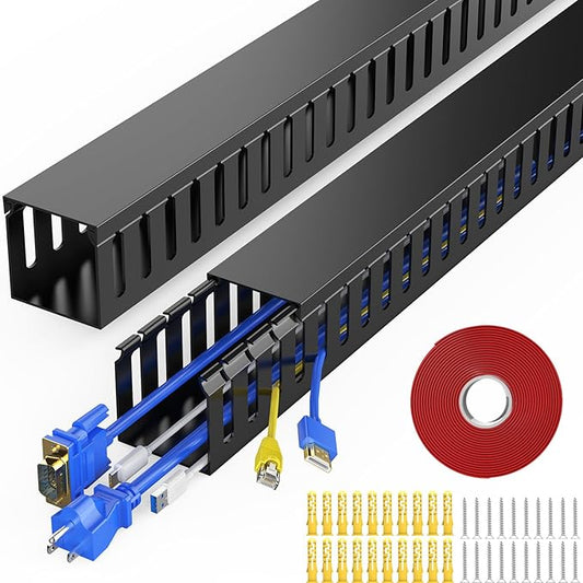 Open Slot Wiring Raceway Cable Duct, 30.8in Cable Management Channel Cord,Desk Wire Channel, Under Desk Cable Management to Hide Cables, Wires for Computers (Black, 1.97" Hx1.97 W, 15.4''L(2 Pc))