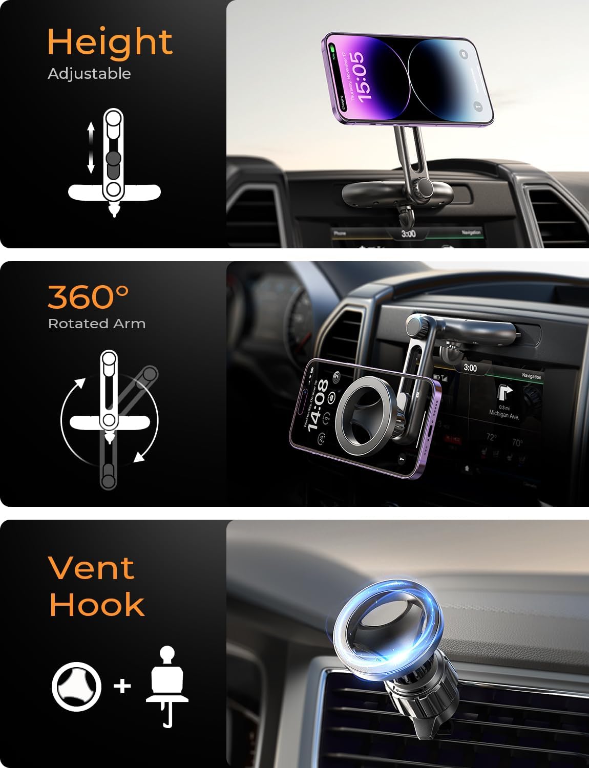 LISEN for MagSafe CD Phone Holder for Car Mount, Angle Adjustable Magnetic Phone Holder for iPhone Magsafe