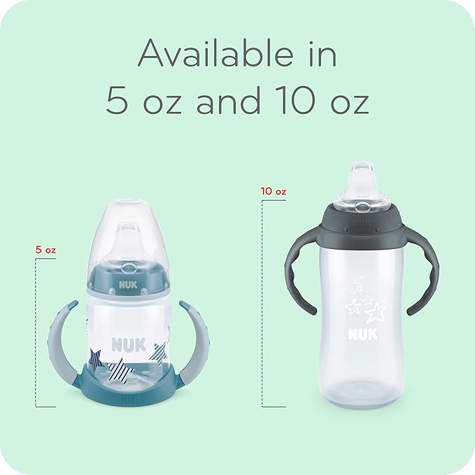 NUK Learner Cup, 5 Oz, Pack of 2, Pink Hearts, Soft Spout, Easy-Grip Handles, BPA Free, Spill Proof, Transition Sippy Cup