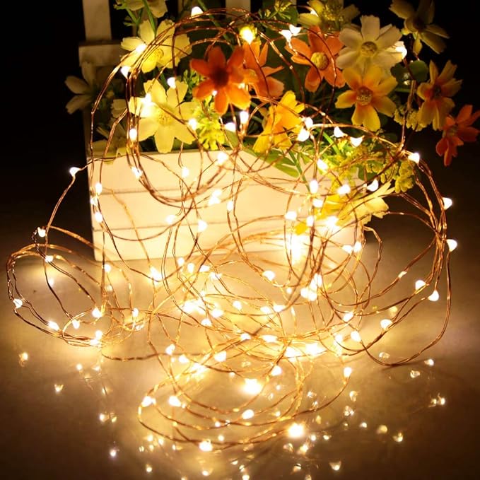 Led Fairy Lights Battery Operated, 4 Packs Mini Battery Powered Copper Wire Starry Fairy Lights for Bedroom, Christmas, Parties, Wedding, Centerpiece, Decoration (5m/16ft Warm White)