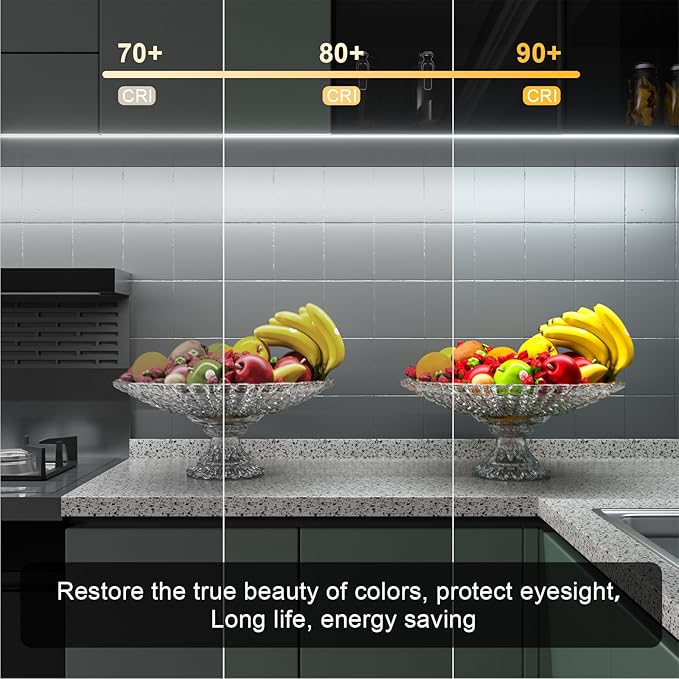 WOBANE Under Cabinet Lighting,Flexible COB LED Strip Light,Under Counter Lights for Kitchen,Mirror,Ceiling,Room,TV,Shelf,Cupboard,Desk,Showcase,ETL Listed,6.6ft,640LEDs,6000K White,900lm