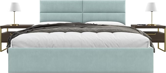 Vänt Upholstered Wall Panels - King/Cal King Size Wall Mounted Headboards - Ribbed Iceland Blue - Twin/King - Set of 4 Panels (Each Individual Panel 39"x11.5")