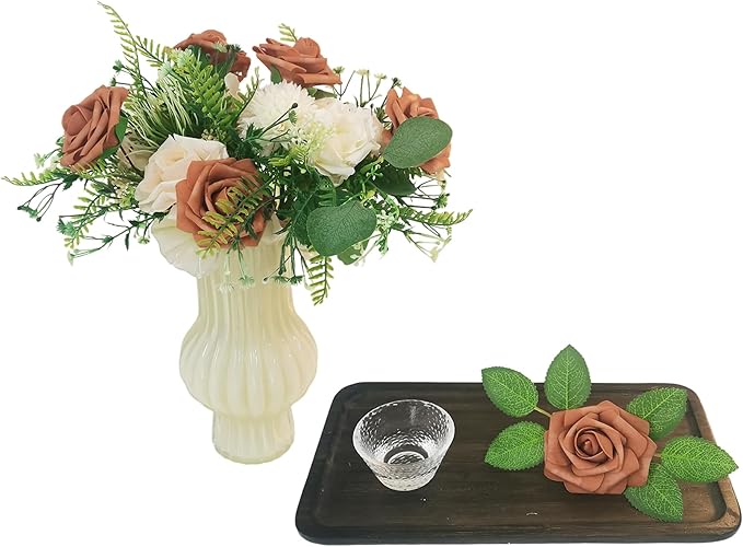 Artificial Rose Flowers 25pcs, Orange Foam Fake Rose Faux Flower for Wedding Bouquets Bridal Shower Centerpieces Floral Arrangements Home Decorations Party Backdrops Table