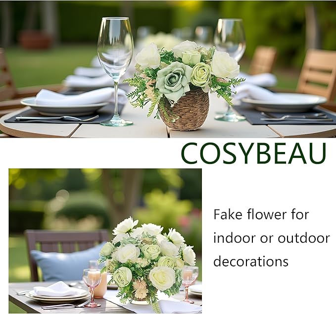 Artificial Flowers Fake Roses, Faux Plant with Stems for DIY Wedding Bouquets Bridal Shower Centerpieces Arrangements Party Tables Decorations (24, Mix Shades of Light Green)