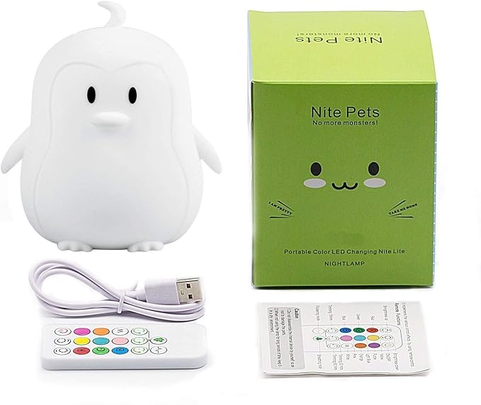Night Light for Kids Silicone Penguin Night Light 9 Colors Baby Light Bedside Lamp Rechargeable Remote LED Children Night Light for Toddlers/Boys/Girls/Adults/Bedroom/Bathroom/Outdoor