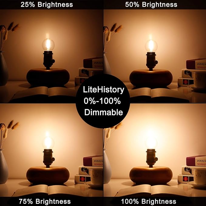 LiteHistory Dimmable E26 Edison Bulb G16.5 Light Bulb 6W Equal 60 watt Light Bulb AC120V Warm 2700K E26 led Bulb for Pendant,Chandeliers,Vanity,Wall sconces Edison Light Bulbs 60 Watt 600lm 6Pack