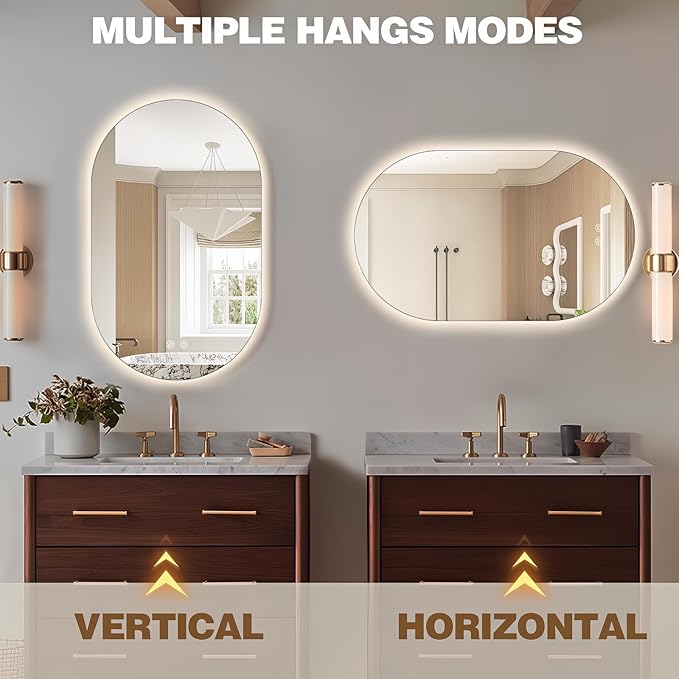 33" x 20" Oval LED Mirror for Bathroom, Backlit Vanity Mirror with Lights, Frameless Smart Wall Mirror, 3 Colors Stepless Dimmable, Anti-Fog, Shatterproof, Memory, CRI95+(Horizontal/Vertical)