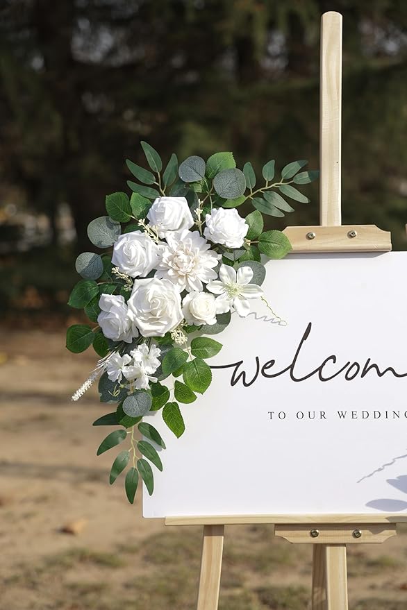 Artificial Flowers Decorations Pack of 2,Centerpieces for Wedding Reception Backdrop Decoration, Floral Decor Wall Home Entryway OutdoorDecorations (White)